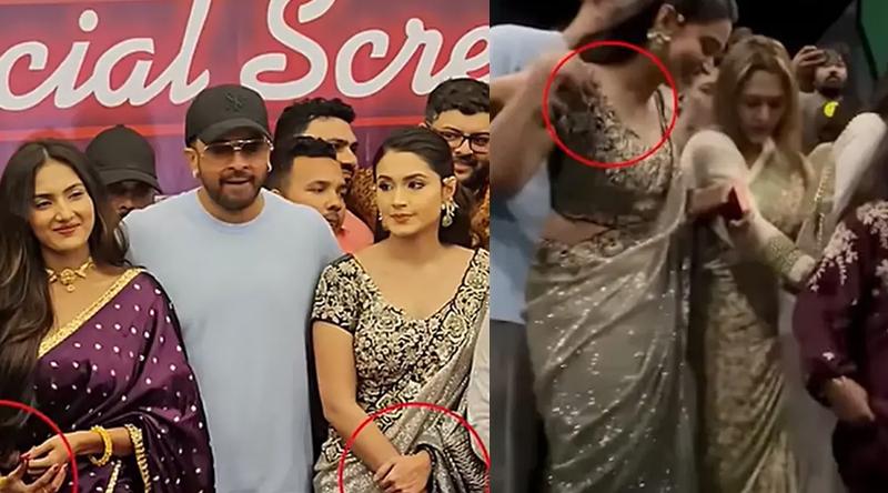 ফারিণের কাঁধে ও জ্যোতির কোমরে হাত দিয়ে কটাক্ষের মুখে শাকিব