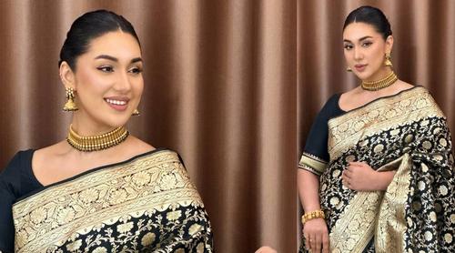 কালো শাড়িতে আভিজাত্যপূর্ণ লুকে চিত্রনায়িকা অপু বিশ্বাস