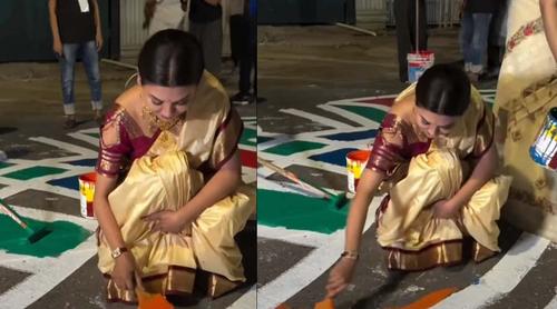 নিজ হাতে রাতের রাস্তায় আলপনা আঁকলেন জয়া আহসান