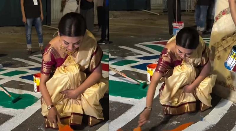 নিজ হাতে রাতের রাস্তায় আলপনা আঁকলেন জয়া আহসান