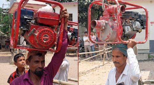 শরীয়তপুরে তেল নিতে শ্যালো মেশিন কাঁধে ফিলিং স্টেশনে হাজির কৃষকেরা