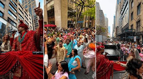 নিউ ইয়র্কের রাস্তায় সরাসরি গান গেয়ে নজর কাড়লেন ভারতীয় বর-কনে!