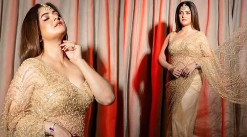 ঝলমলে শাড়ি আর সফট গ্ল্যাম লুকে অনবদ্য শ্রাবন্তী