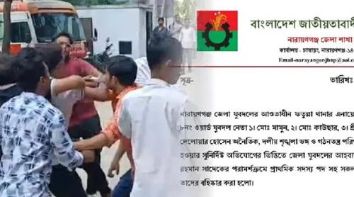 নারায়ণগঞ্জে বিএনপি নেতার ওপর যুবদল কর্মীদের হামলা, বহিস্কার ৪