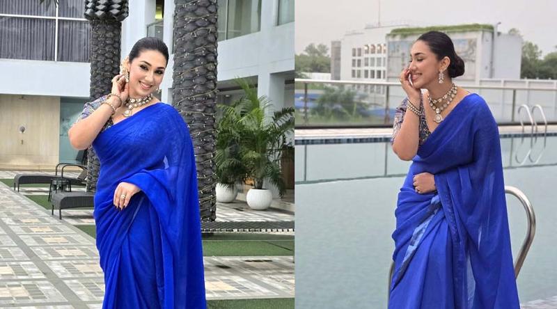 নীল শাড়িতে মুগ্ধতা ছড়ালেন অপু বিশ্বাস