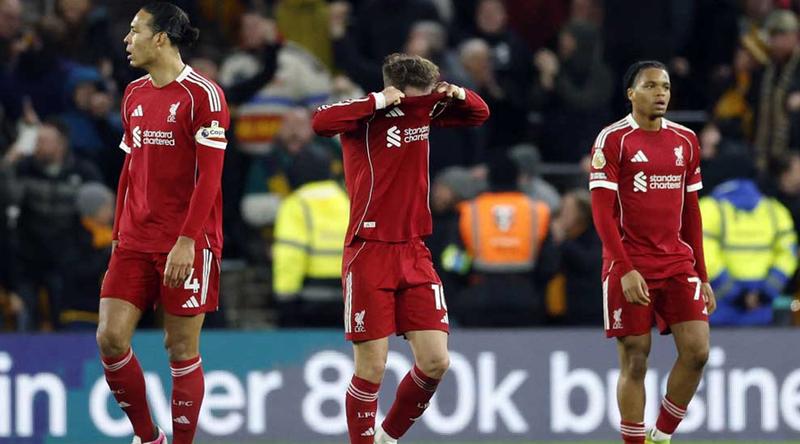 উলভারহ্যাম্পটনের কাছে ২-১ গোলে হারল লিভারপুল