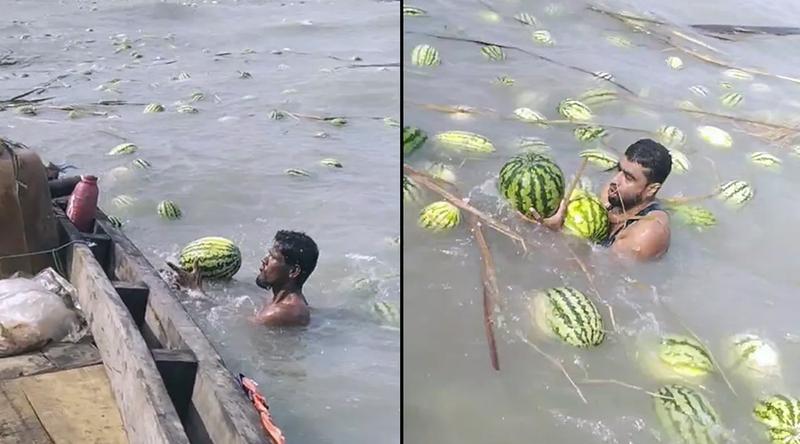 তরমুজবোঝাই ট্রলার ডুবে ভেসে গেছে কৃষকের বিপুল পরিমাণ তরমুজ