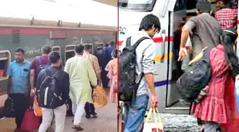শেষ মুহূর্তে বাস-ট্রেনে ঢাকা ছাড়ছেন কর্মজীবী মানুষ