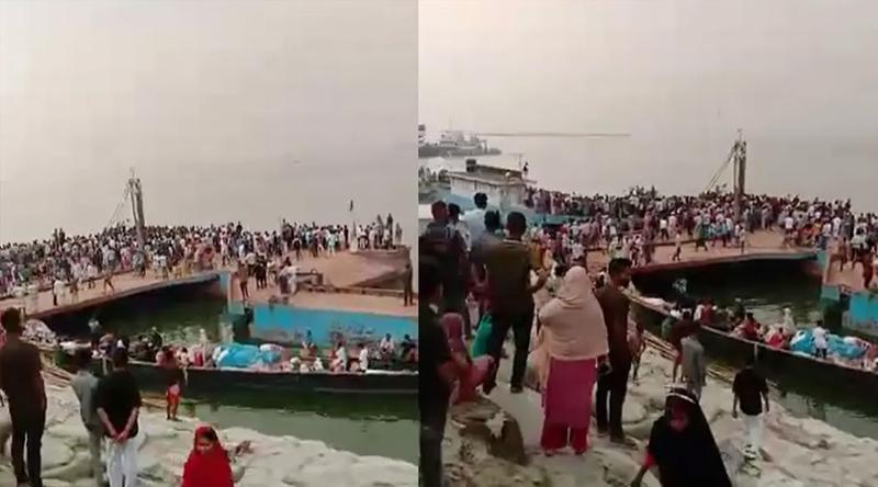 দৌলতদিয়া ঘাটে ফেরিতে উঠার সময় নদীতে পড়ল যাত্রীবাহী বাস