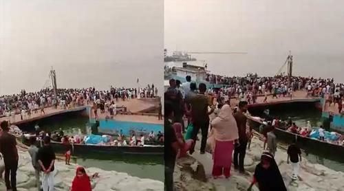 দৌলতদিয়া ঘাটে ফেরিতে উঠার সময় নদীতে পড়ল যাত্রীবাহী বাস