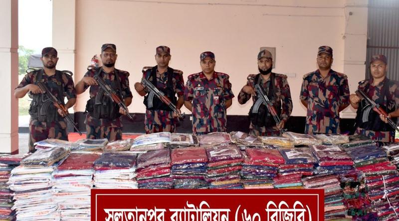 আখাউড়ায় বিজিবির অভিযানে কোটি টাকার ভারতীয় শাড়ি জব্দ
