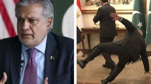 মিসরের পররাষ্ট্রমন্ত্রীকে স্বাগত জানাতে গিয়ে পা পিছলে পড়ে আহত পাকিস্তানের পররাষ্ট্রমন্ত্রী