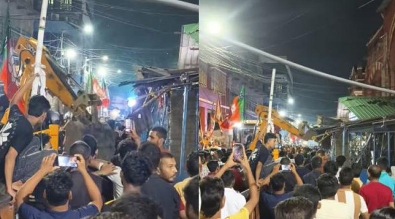 কলকাতায় মাংসের দোকানে বুলডোজার চালালো বিজেপি সমর্থকরা
