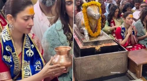 লাল শাড়িতে মহাকালেশ্বরে তামান্না ভাটিয়ার আধ্যাত্মিক উপস্থিতি