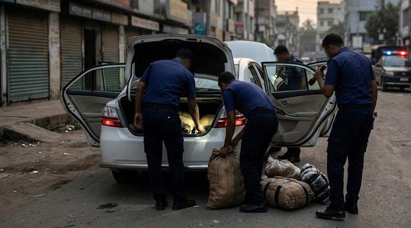 প্রাইভেটকারে মাদক রেখে পালালেন ৩ নারী ও ২ পুরুষ