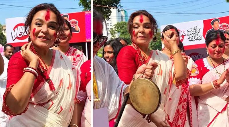 ঢাকেশ্বরী মন্দিরে সিঁদুর খেলায় মাতলেন শাওন