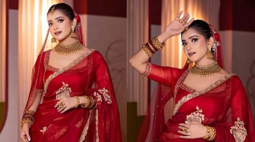 গাঢ় লাল শাড়িতে বধূর সাজে নজর কাড়লেন তানজিন তিশা