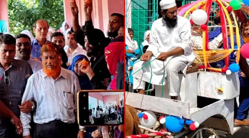 যশোরে প্রিয় শিক্ষককে ঘোড়ার গাড়িতে চড়িয়ে রাজকীয় বিদায়
