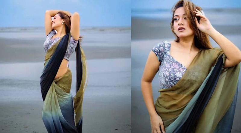সমুদ্রতীরে শাড়িতে মুগ্ধতা ছড়ালেন দীঘি