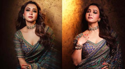 নীল শাড়িতে রাজকীয় সাজে নজর কাড়লেন কৌশানি